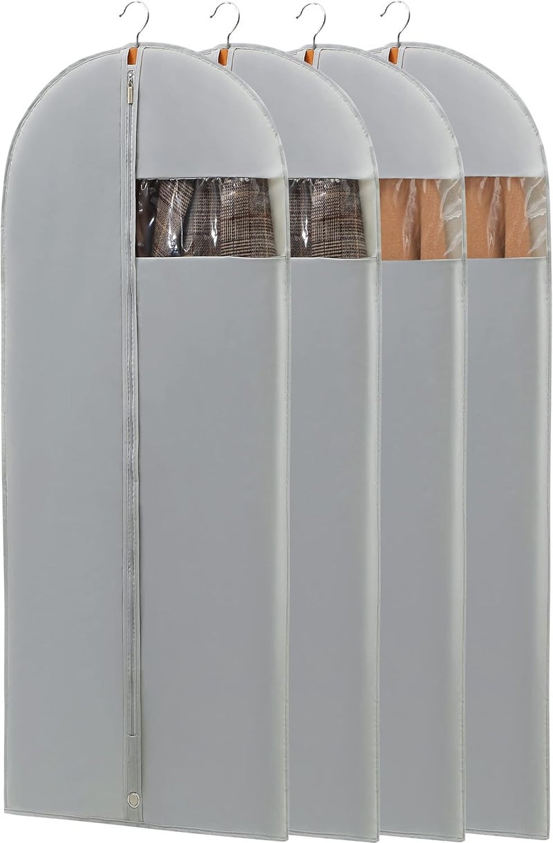 Perber 4 Pack - 65" Dress Garment Bags for Hanging Clothes, Dress Bags for Gowns Long, Foldable Long Garment Bag with Clear Window for Closet Storage and Travel - Gray - Image 1